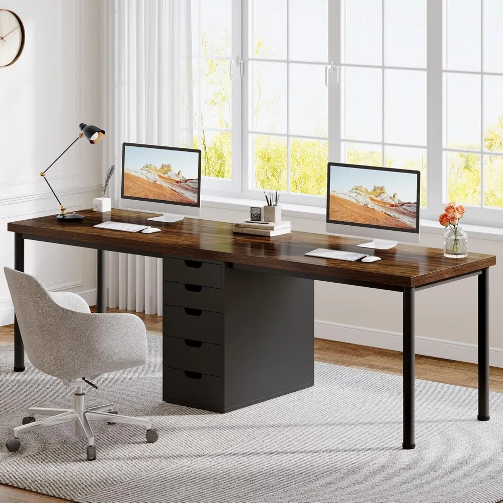

Two Person Computer Desk with 5 Drawers, 78.7 Inches Extra Long Double Office Desk, Modern Simple Double Computer Desk Study Wr