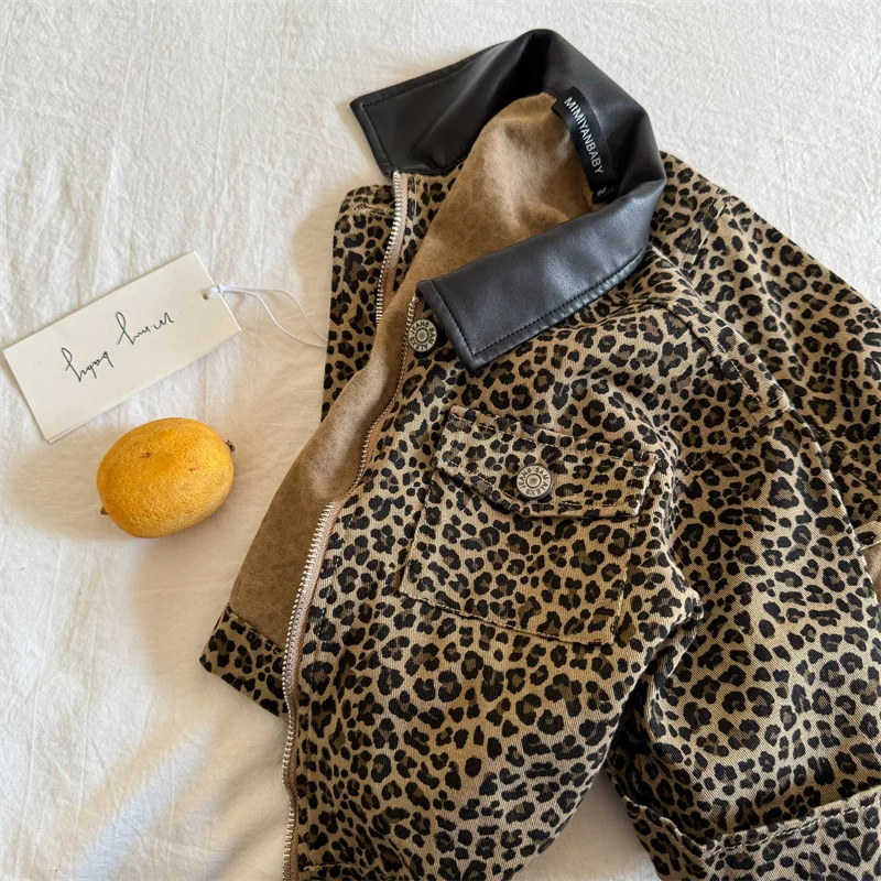 Children's coat 2025 spring new boys and girls lapel jacket baby zipper shirt tide