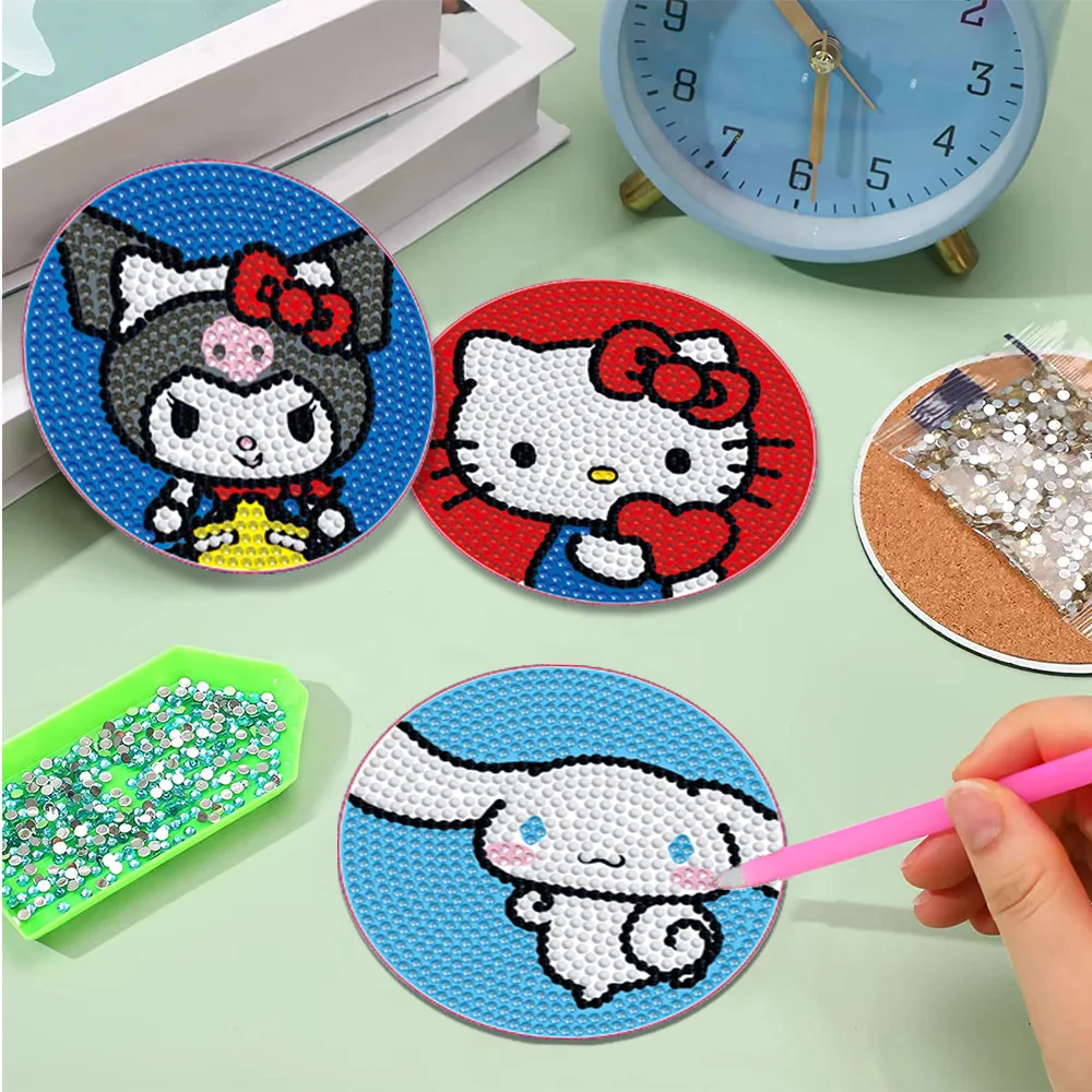 DIY Sanrio Diamond Painting Coaster HelloKitty MyMelody Kuromi  Cartoon Mosaic Drink Cup Pad Table Placemat view 5
