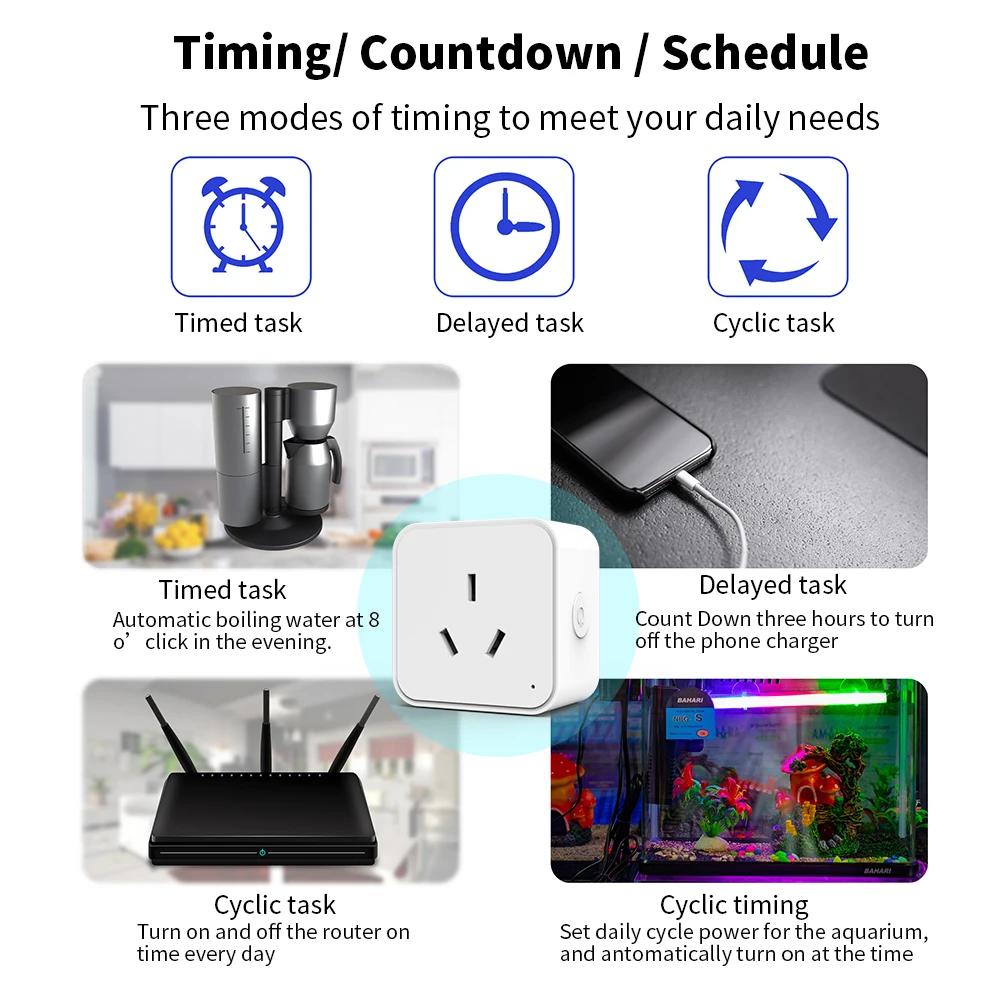 Tuya Smart AU Plug WiFi / Zigbee 16A Socket Power Monitor Timing Function Outlet Smart Life Voice Control with Alexa Google Home