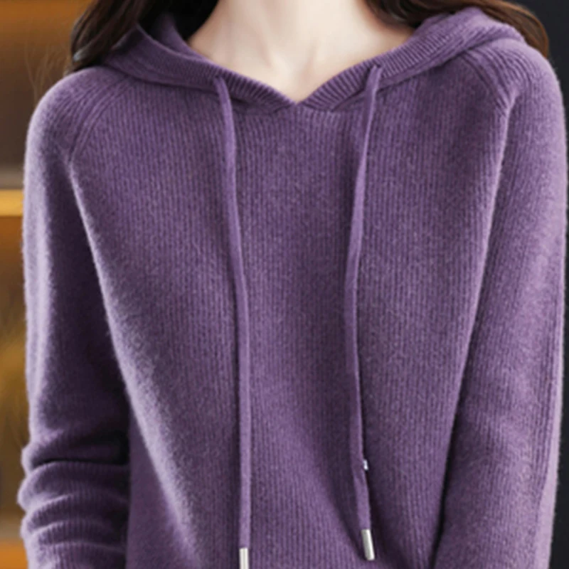 Winter Women\'s Knitted Cashmere Pullover Fashion Wool Sweater Hooded Neck Long Sleeve plane Soft&warm high-quality Basics Tops