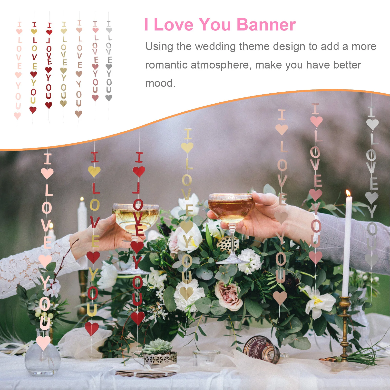 

7pcs Balloon Garland Hanging Decor Heart Banner Wedding I Love You String Lights Valentine Party Photo Booth Wedding Decorations