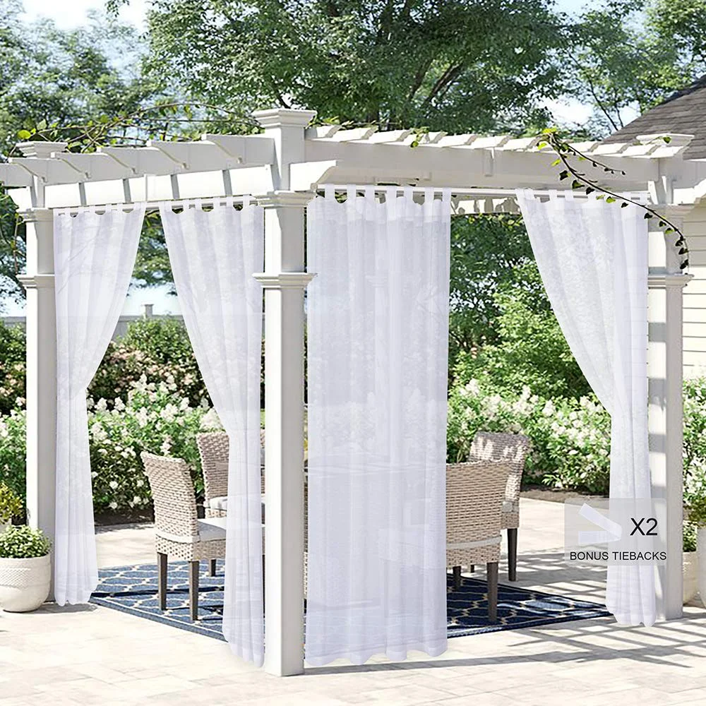 Weatherproof Detachable Sticky Tab-Top Sheer Solid Color Indoor / Outdoor Curtain Panel for Porch, Pergola, Patio, Deck