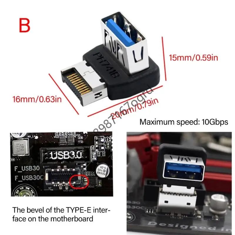 USB3.1 Type E -connector 90 graden Hanged elleboogomzetterkabel Splitter 634A