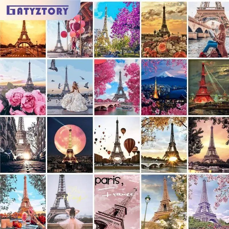 GATYZTORY DIY Oil Painting By Numbers Set Tower Picture By Number Landscape Adults Kits Crafts City Art Wall Home Decor Crafts G