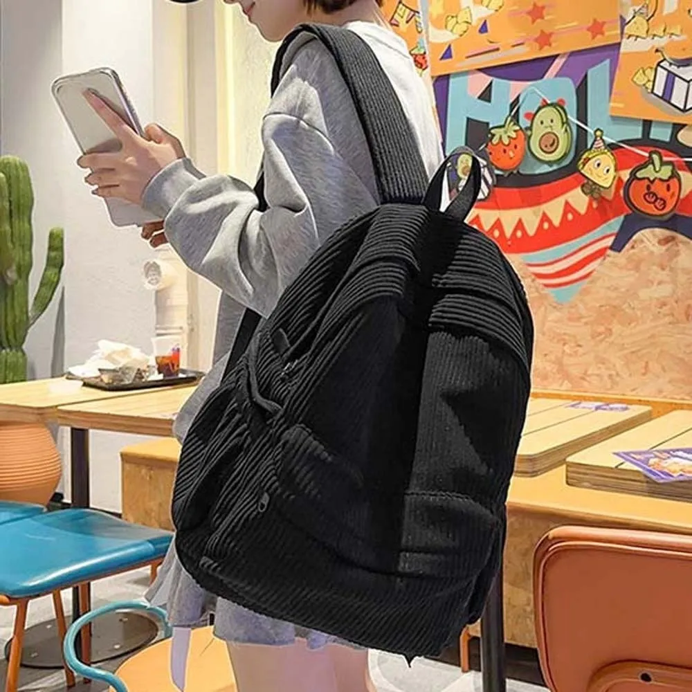 

Lightweight Corduroy Backpack Japanese Style Portable Solid Color School Bag Adjustable Large Capacity Casual Students Daypack