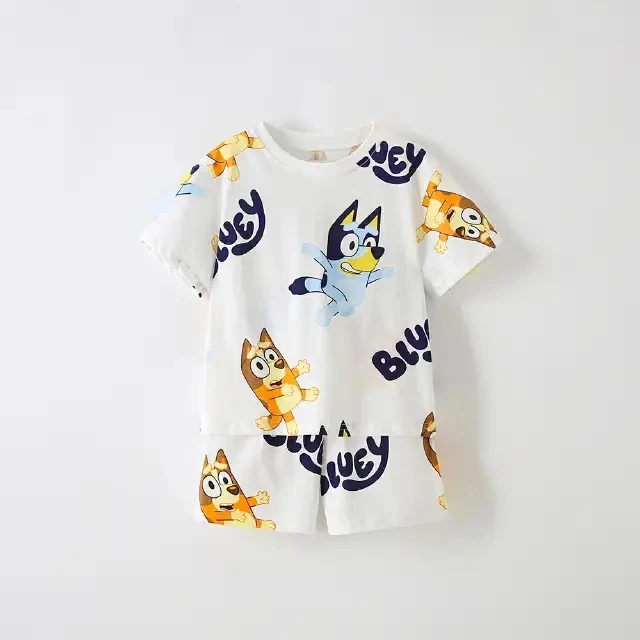 Short Sleeved T-shirt Sports Suit Casual Bruy Print T-shirt+shorts Summer New Cartoon Full Print 2-piece Set Cute Kids Cloths