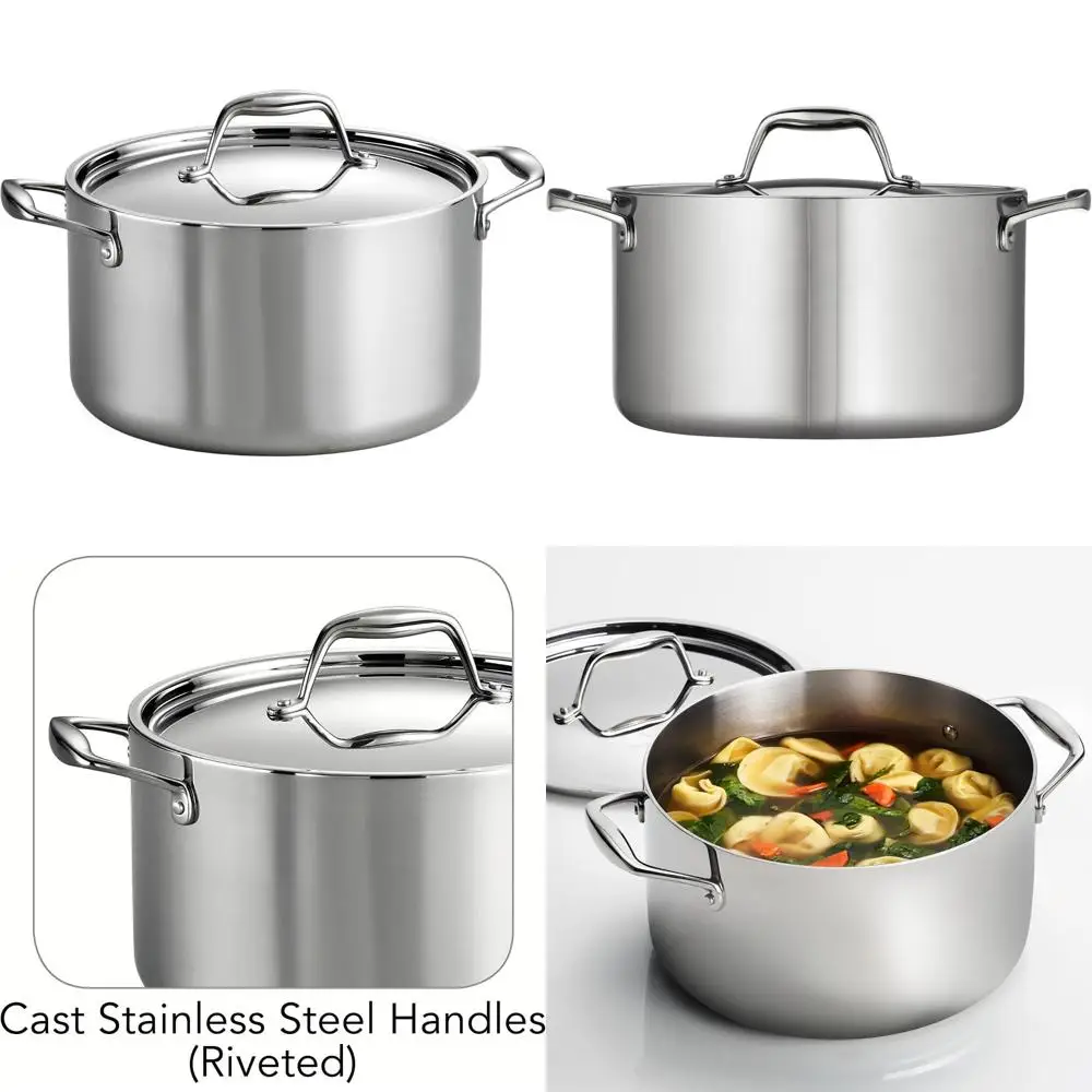 

6-Quart Stainless Steel Tri-Ply Clad Sauce Pot with Lid, Induction Ready, Dishwasher Safe, NSF Certified, Large Cooking Pot for