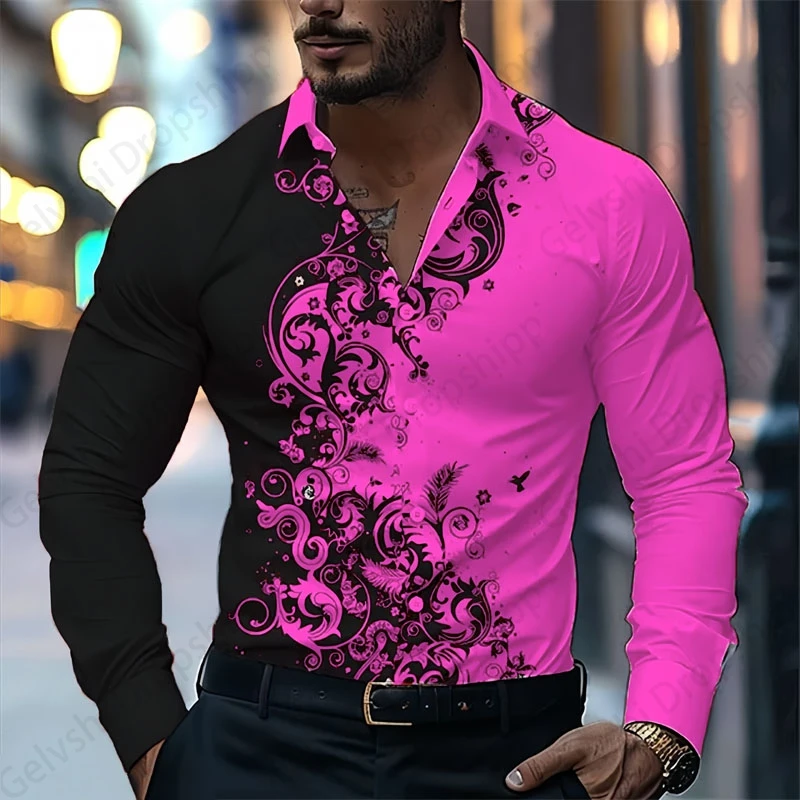 Long Sleeve Hawaiian Shirts Floral Pattern 3d Print Beach Shirt Men Fashion Casual Social Shirt Lapel Blouses Cuba Camiseta Male