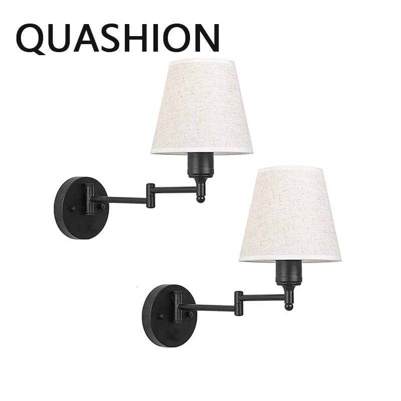 quashion moderno simples tecido nordico lampada de parede com interruptor regulavel swing sconce luz de cabeceira quarto luz home decor 01