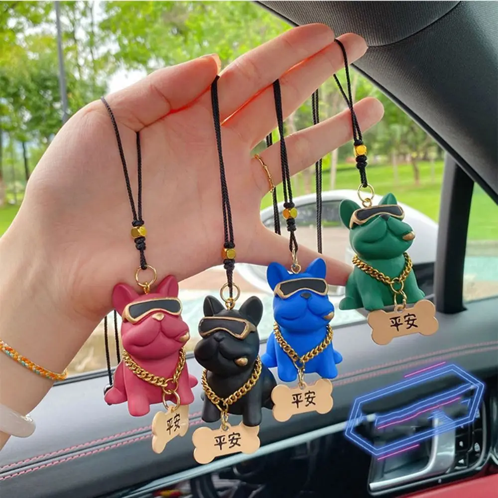 Bulldog Dog Rear View Mirror Hanging Cool Expression Cute Car Window Pendant Creative Fashion Rearview Mirror Ornament