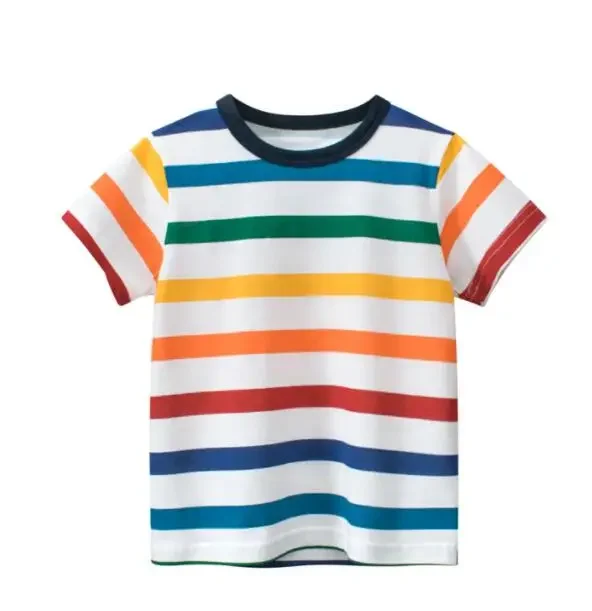 

Newly Hot Kids Boy Girls Colorful Stripe Printed Cool Shirt Summer Short Shirts Tops Tee T-Shirt Baby Shirt