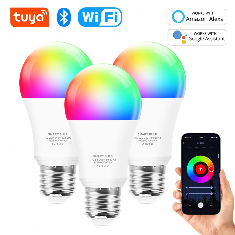 Tuya Wifi E27 Led Lamp RGB CW WW 15W Bluetooth Led Light Bulb Współpracuje z Alexa Amazon Google Home do dekoracji Smart Life