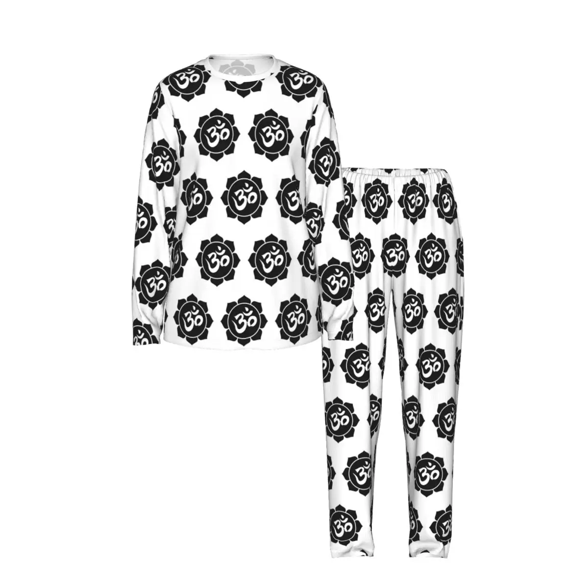 Om Yoga Lotus Flower Buddhist Lotus Meditation Round Neck Long Sleeves Nightdress for Sleeping Women Soft Pajama Set Long Pants