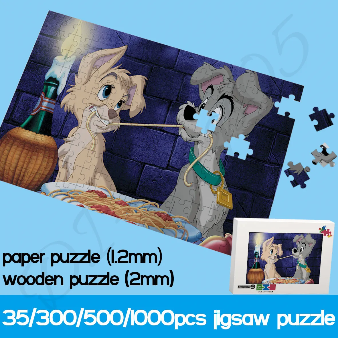 

1000 Piece Puzzles for Kids Disney Animated Movie Lady and The Tramp Cartoon Wooden Puzzles Decompress Handmade Art Toys Artwork