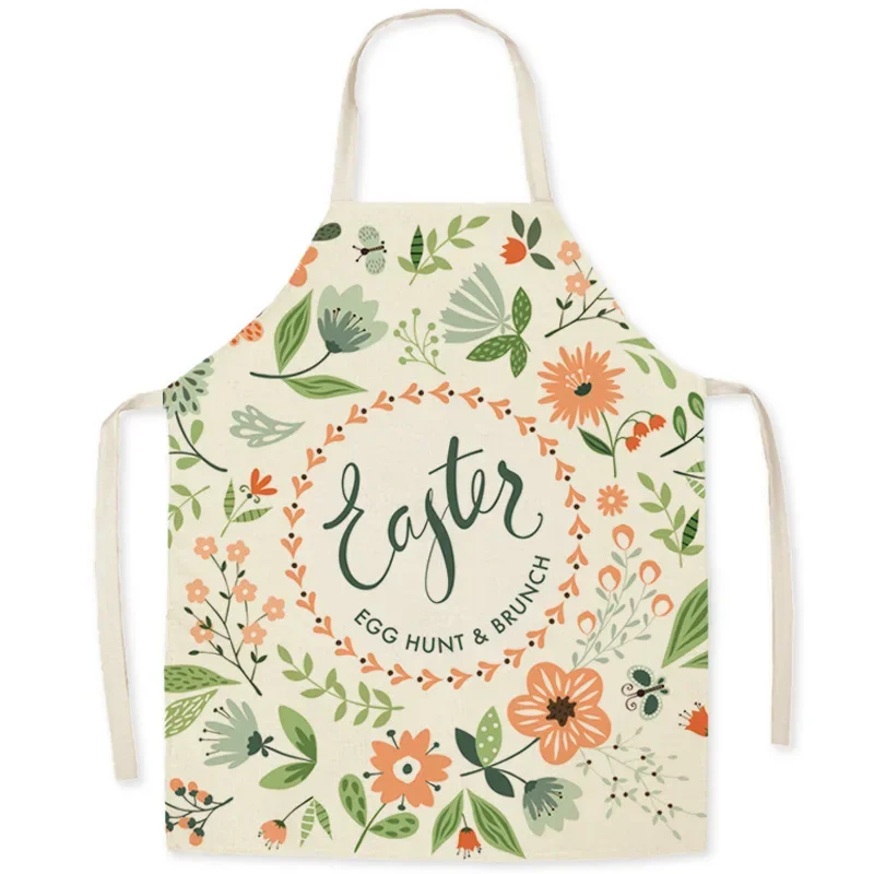 Cute Easter Bunny Printed Kitchen Apron for Adult Kid Cotton Linen Aprons Home Cooking Baking Waist Bib Pinafore Cleaning Tools