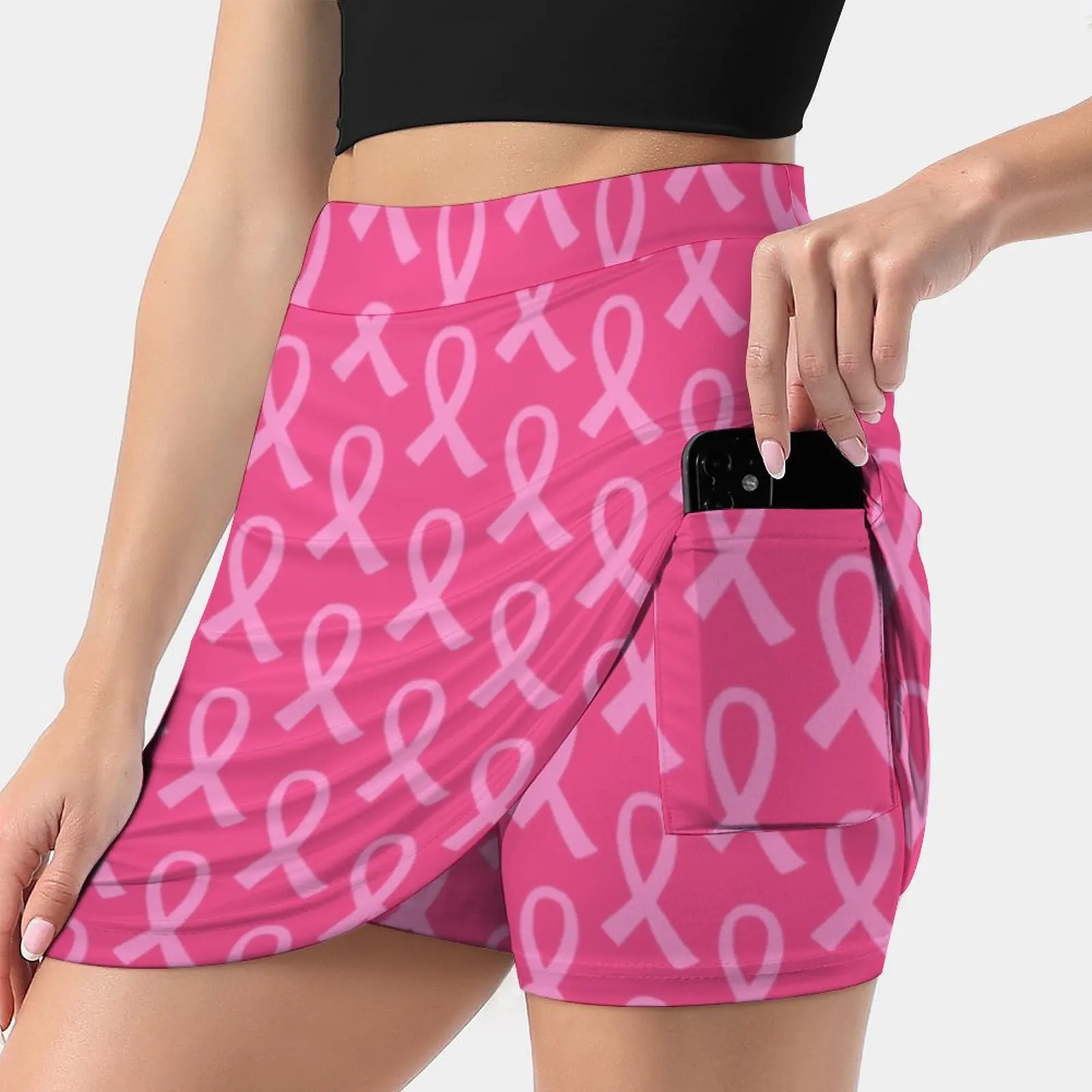 

Breast Cancer Pink Ribbon Pattern Women's skirt Mini Skirts A Line Skirt With Hide Pocket Breast Cancer Awareness Support