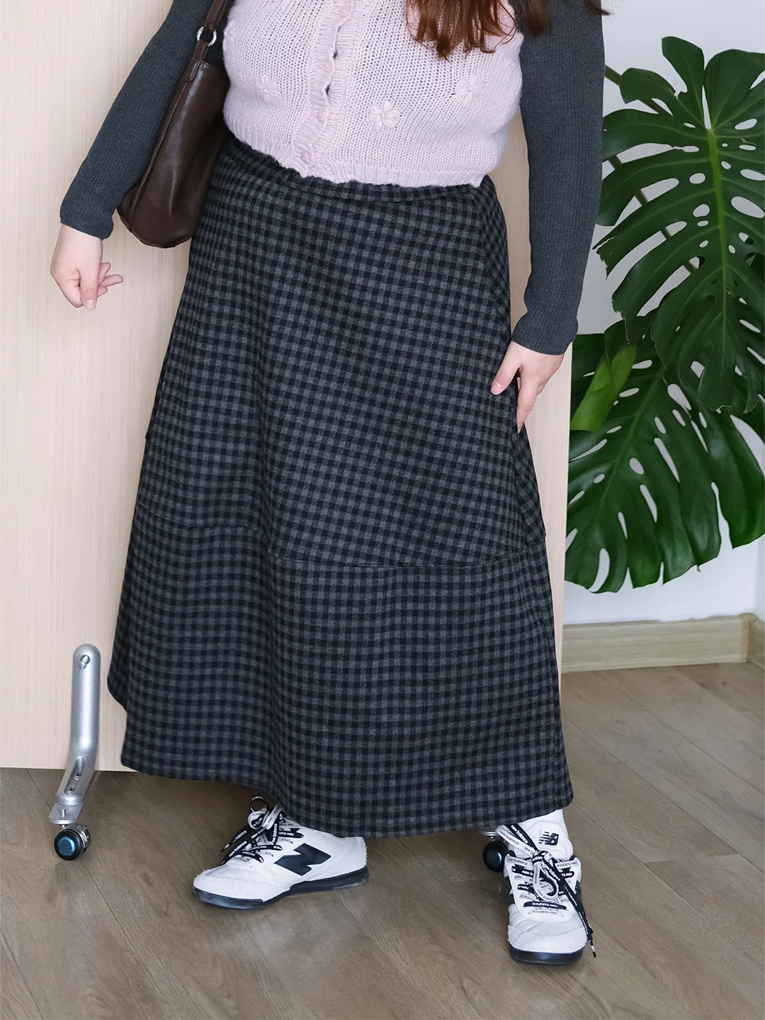 

Zooobaby24 Корейская универсальная облегающая юбка в стиле ретро с клетчатым пэчворком, с высокой талией, А-силуэт, длинная, осенне-зимняя, женская