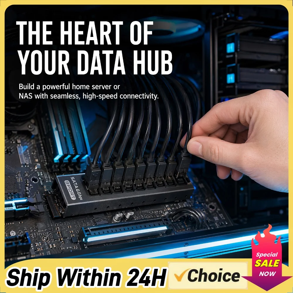 for M.2 for M-Key to 8 SATA 6Gbps Port Expansion Card PCIe 3.0 X2 16Gbps Bandwidth NVMe NAS Server