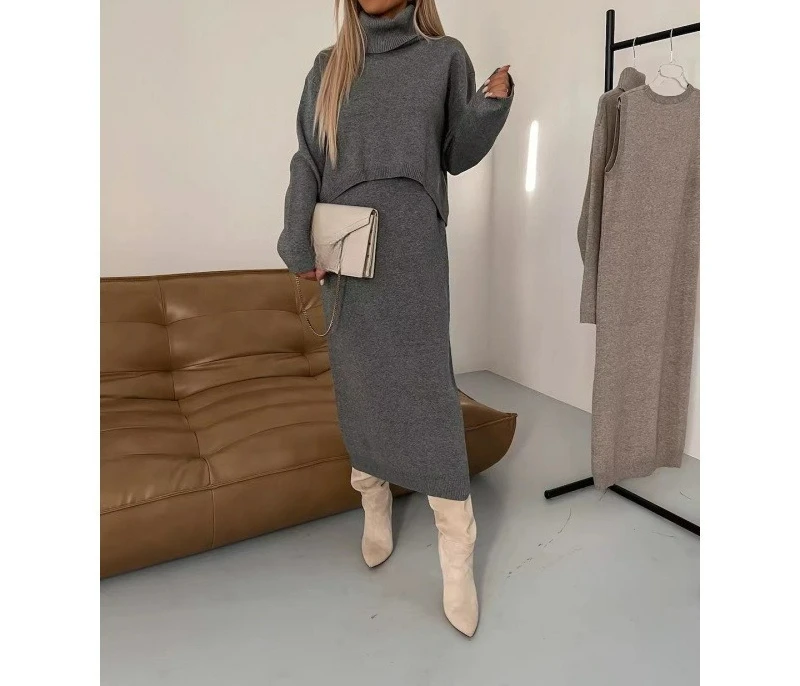 2025 Autumn and Winter New Women's Clothing Lazy Style Knitted Sweater Elegant Half Skirt Two-piece Set