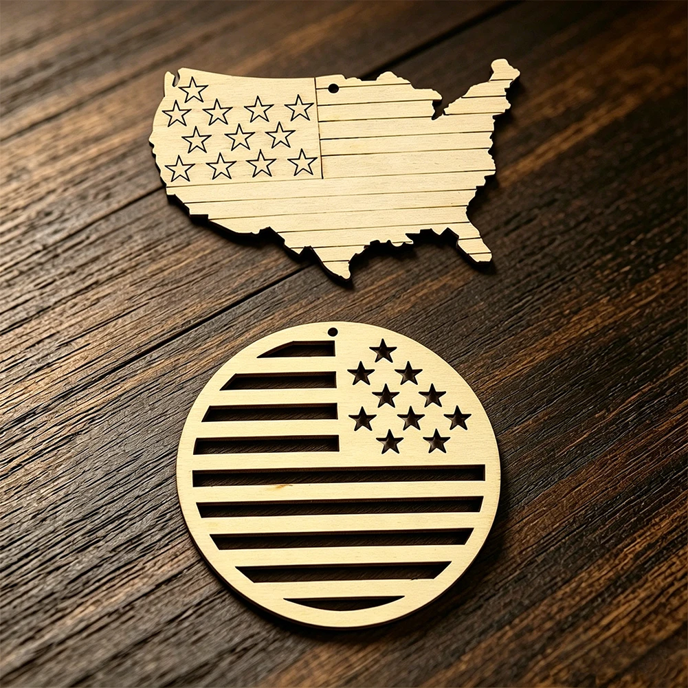 Natural Wood Star Spangled Banner Wall Decor Wooden Map Themed Decorative Hanging Ornament Laser Cut Wooden Art Carving Crafts