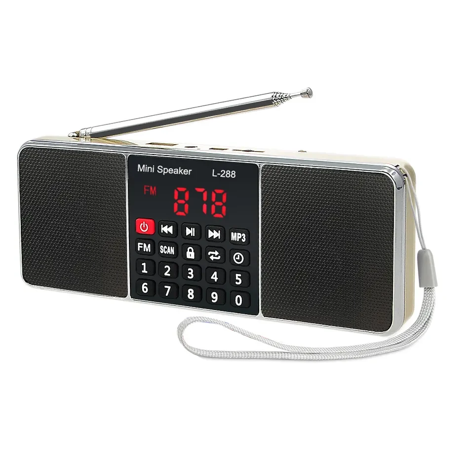 EONKO L-288 Super Bass Sound FM Radio Speaker support TF USB AUX Lock Button Rechargeable Battery with a 4GB Micro SD Card