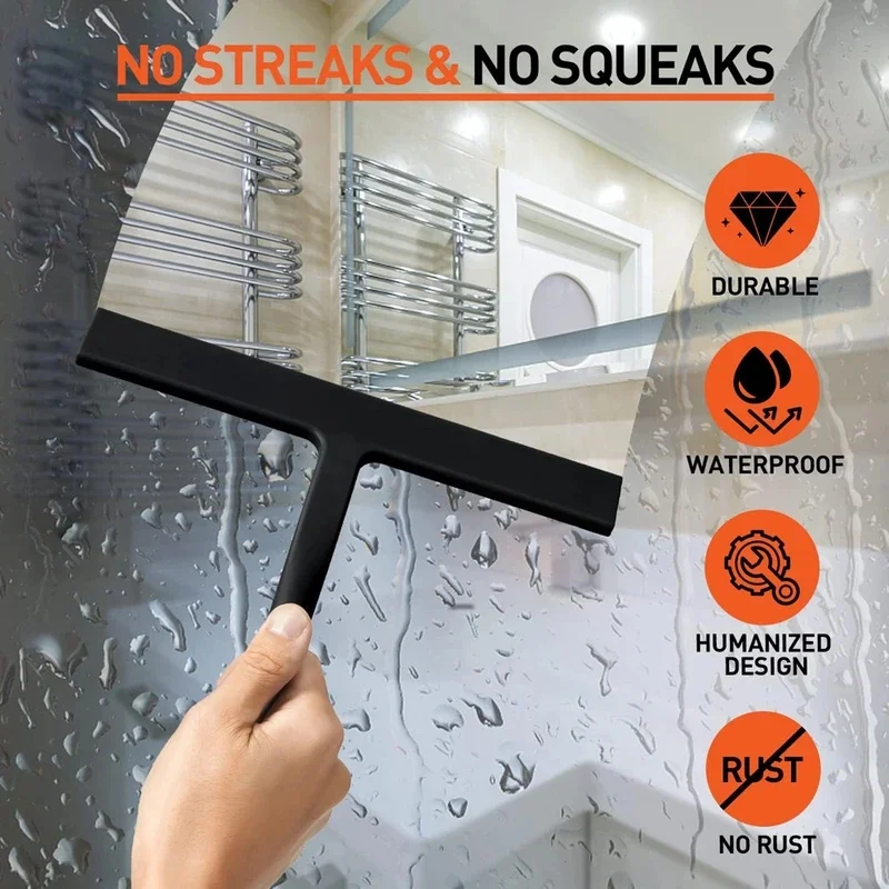 Matte Black Silicone Squeegee Streak Free Cleaning Shower Squeegee for Glass Bathroom Shower Doors Mirrors Tiles Car Windows - view 4