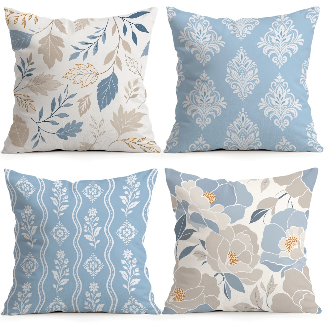 1/4pcs Blue White Flower Leaf Cushions Pillowcase Polyester Cushion Cover Throw Pillow Pillowcover Home Car Sofa Decor