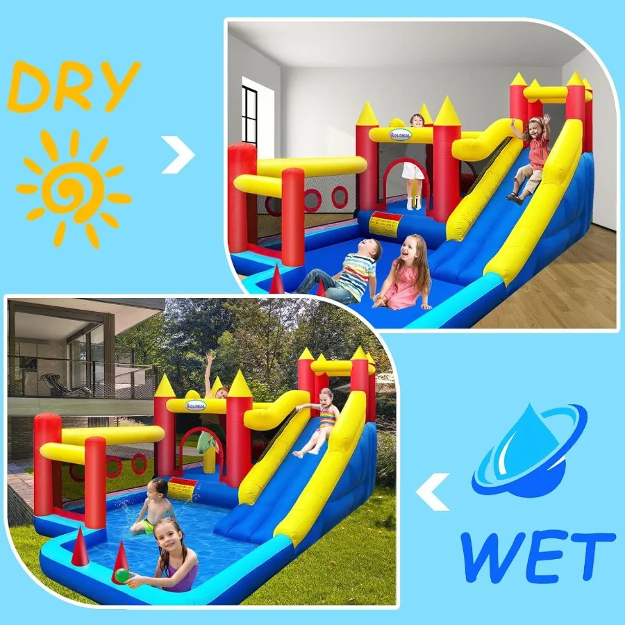 Bounce HouseButtafuori gonfiabile con ventilatore d'aria per 310 castelli da salto per esterni ed interni con ostacoli trampolino a scivolo lungo C