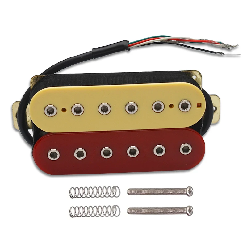 Electric Guitar Humbucker with Adjustable Hex Screw, Dual Coil, Coil Spliting Pickup, 6 Strings, N7.5K, B15K Output, Ivory, Red