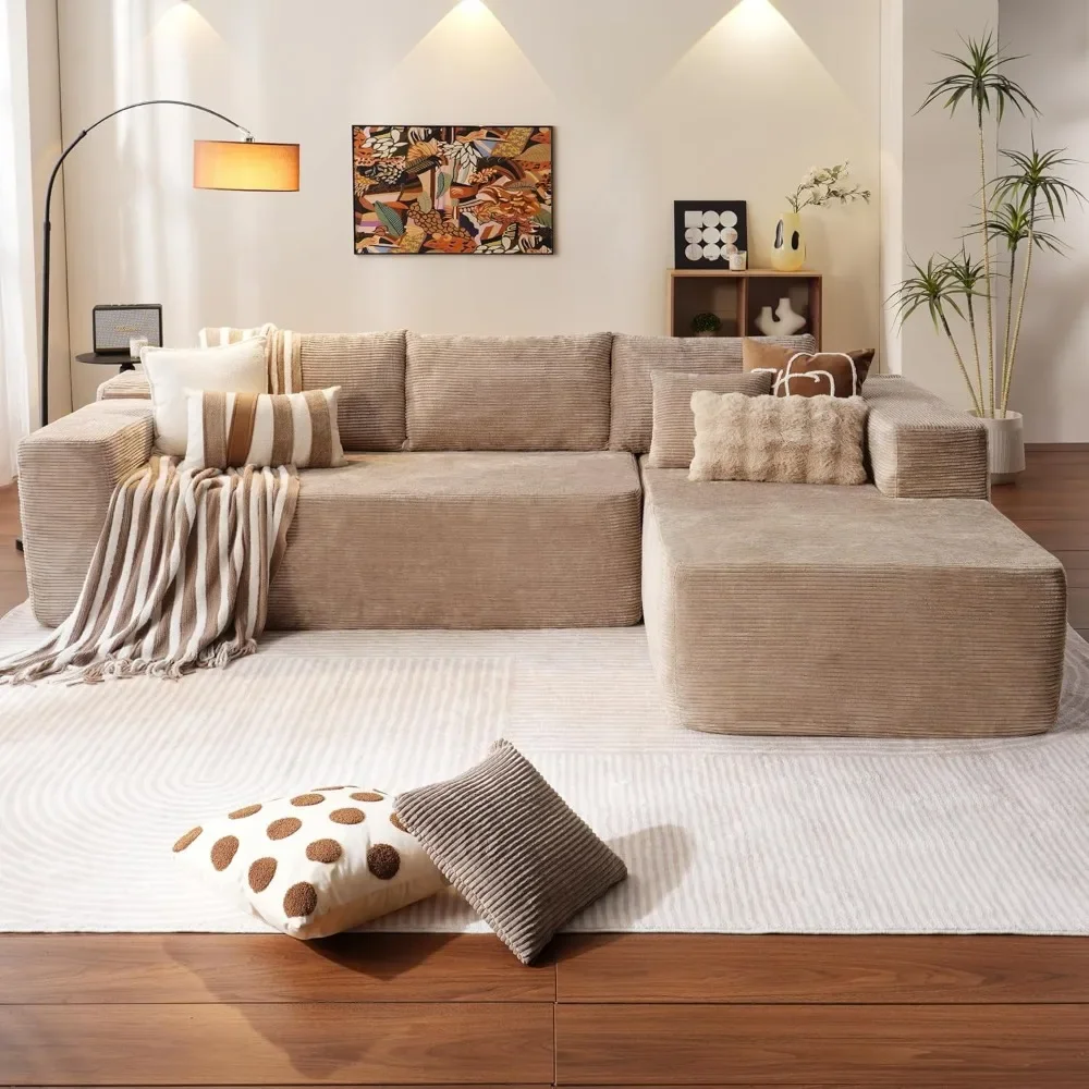 L-shaped sectional sofa, modern sectional sofa with deep seat and chaise longue, upholstered sofa in the living room bedroom