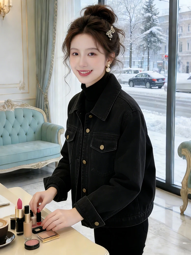 

Sli Retro Denim ort Jaet Women's Long Sve Spring Faion Korean Sle Casual Pure Color Loose Fit Button up Coat