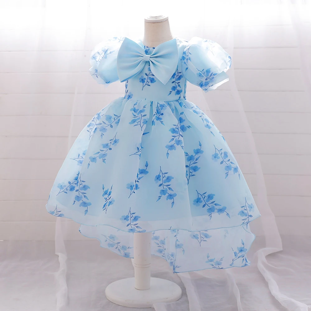 Summer Blue First 1st Birthday Dress For Baby Girl Clothes Trailing Princess Dress Wedding Baptism Girls Dresses Party Vestido