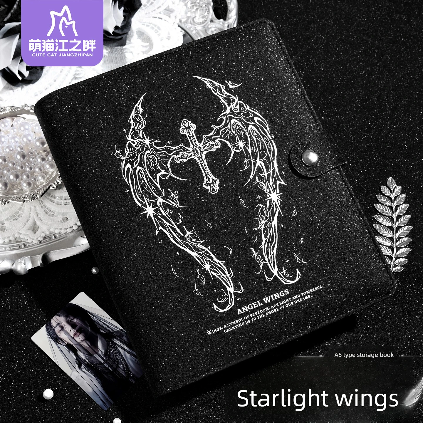 Shimmer Angel Wings A5 Card Binder for 3Inch Photo Cards, Idol Photocard Holder Album for Polaroid & Star, K-pop Fan Storage