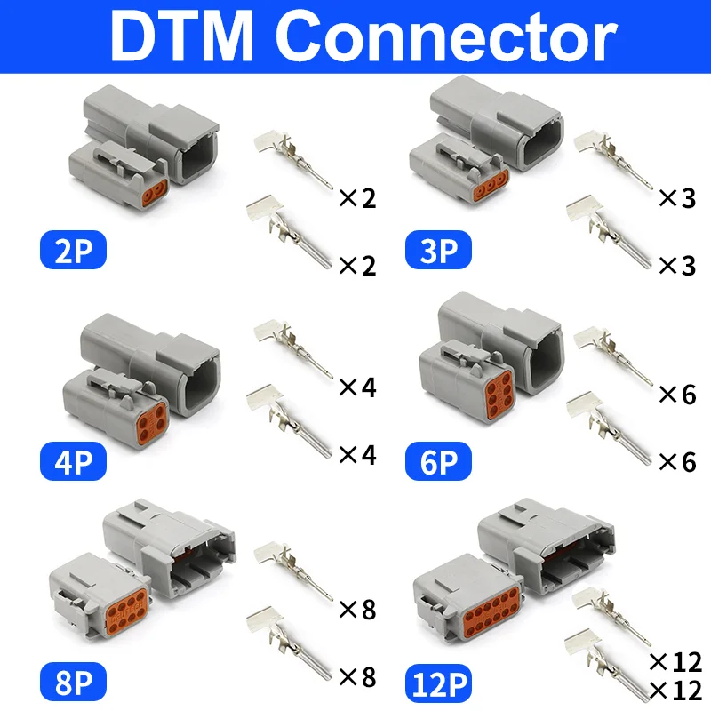 10/50/100 Sets Deutsch DTM04-2P DTM06-2S Waterproof Electrical Wire Connector 16-22AWG DTM Series Connector 2-12Pin