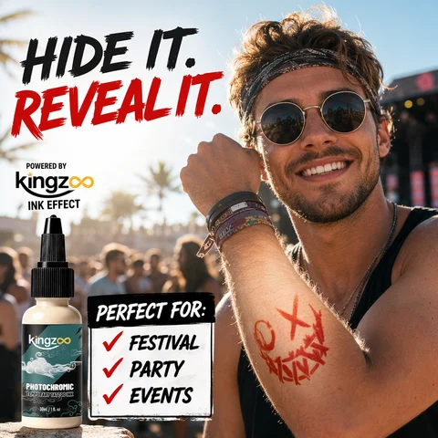 KINGZOO Temporary Tattoo Ink 12 Colors - Sunlight Color Change Body Art Marker for Party Summer Festival Safe Easy Remove
