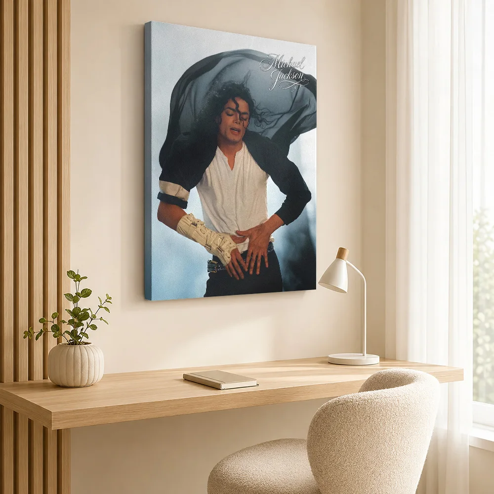 Michael Jackson Dancing In White Shirt Framed Canvas Print Personalized Photo Dark Fabric Background Wall Art For Home Studio