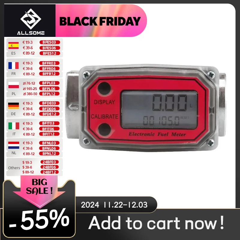 ALLSOME LLW - 25 Digital Turbine Flow Meter for Measuring Gasoline Diesel Kerosene