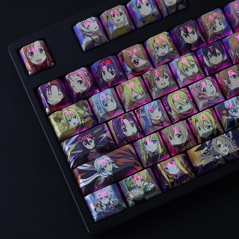 108 Keys PBT Dye Subbed Keycaps Cartoon Anime Gaming Key Caps SAO Backlit Keycap For Sword Art Online All Roles