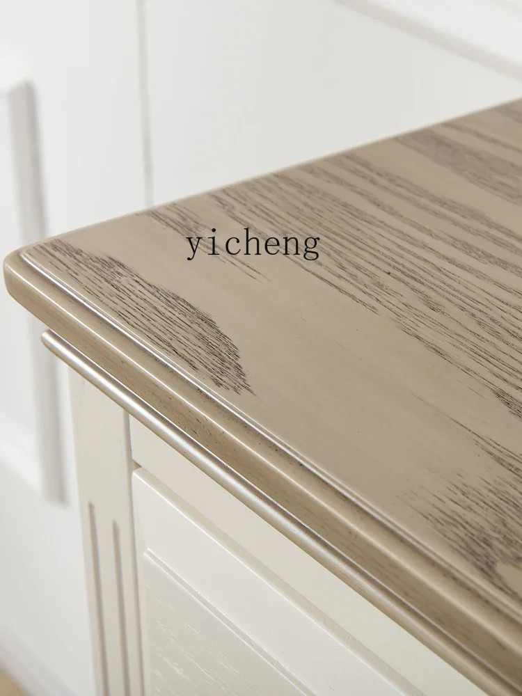 pure solid wood light luxury chest bedroom living room Mediterranean locker white retro vertical cabinet