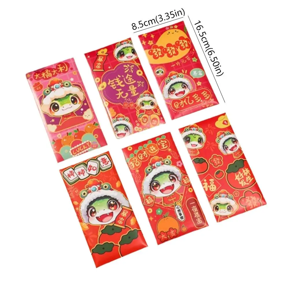 Enveloppe rouge mignonne pour nouvel an chinois, 6 pièces, bénédiction Hongbao 2025, année serpent, pochettes d'argent, paquets d'argent porte-bonheur traditionnels, cadeau pour enfants