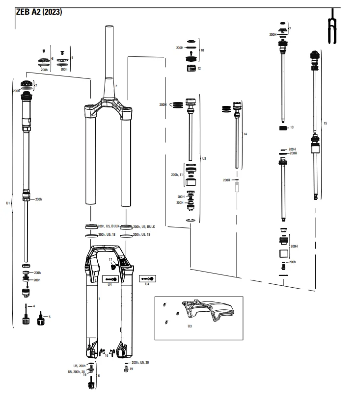 SRAM ROCKSHOX 00.4318.025.200 AM SVC KIT 200H/1YR CHRG3 DPA ZEB A2 2023 WK05