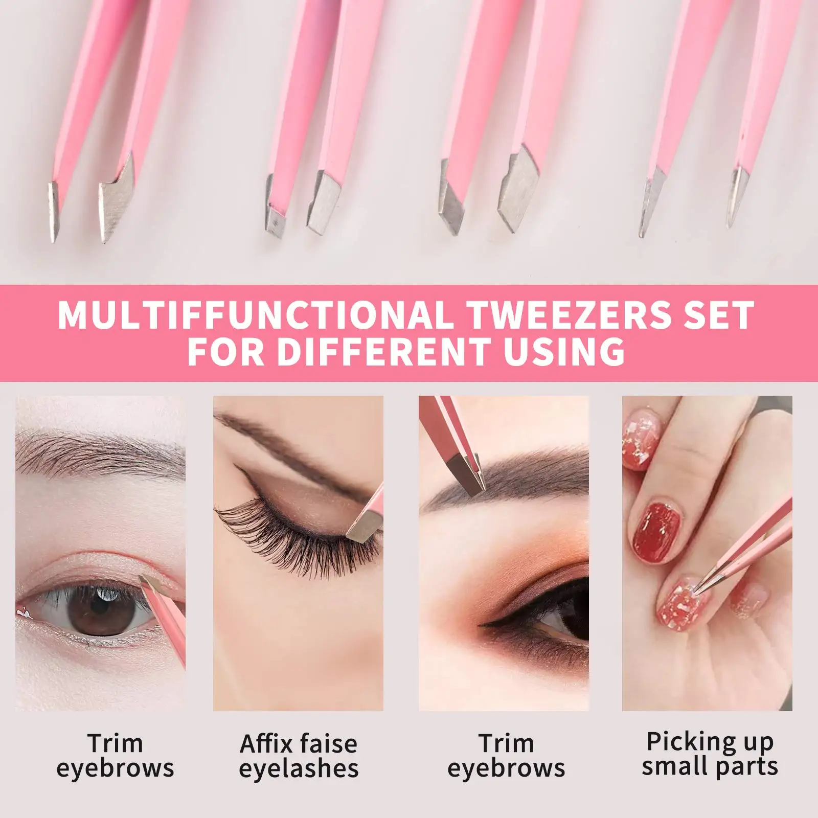 4Pcs Stainless Steel Tweezers Set, Precision Tweezers for Eyebrows, Facial Hair, Ingrown Hair,Splinter