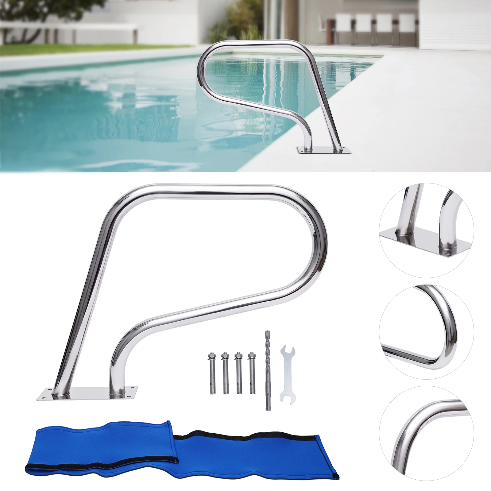 Pool Rail Pool Railing Stainless Steel 264.55 LBS Load Capacity Silver Rustproof Pool Handrail Humanized Swimming Pool Handrail
