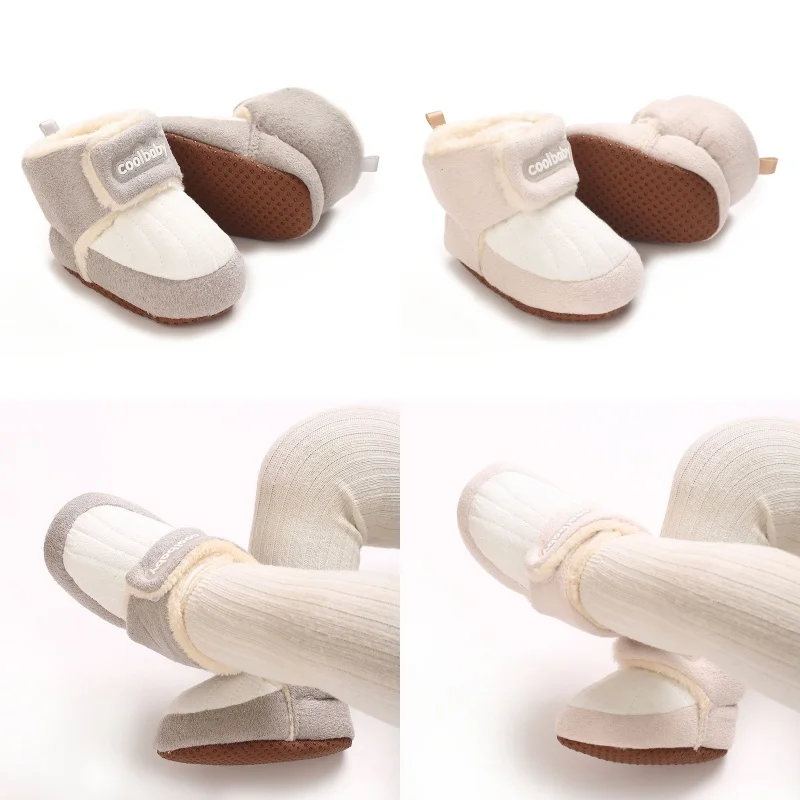 Winter Thick And Warm Cotton Shoes For Infants And Young Children, Soft Soled Walking Shoes for 0-18M Newborns With Velcro That