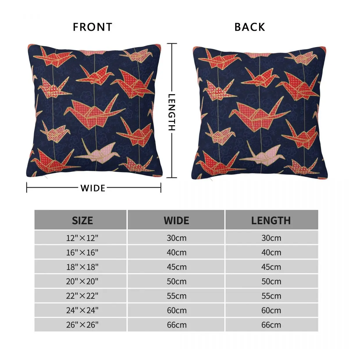 Red Origami Cranes On Navy Blue Square Pillowcase Polyester Linen Velvet Pattern Zip Decor Sofa Seater Cushion Case