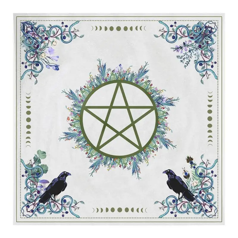 Altar Cloth Green Prophet Divination Table Cloth Tapestry With Pentagram Celestial Tarot Deck Alter Square Wall Hung Tablecloth