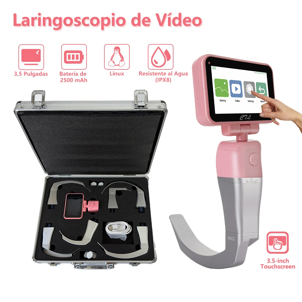 

Reusable Video Laryngoscope for Aneshtesia 3.5 inch Touchscreen Display with 6 Blades to Choice