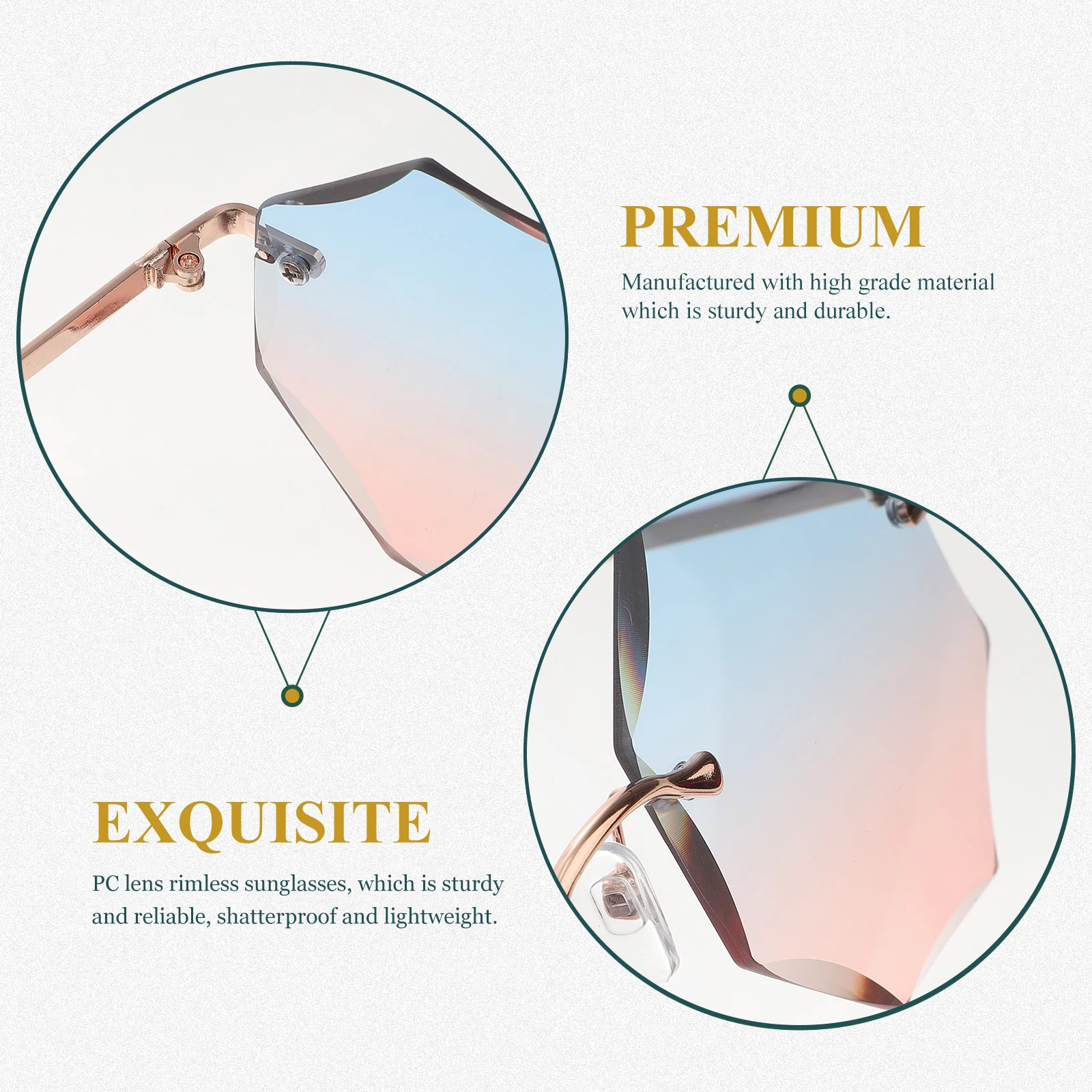 

Sunglasses 90S Style Trendy Rimless For Women Men Shatterproof Lightweight Durable Frameless Uv Protection