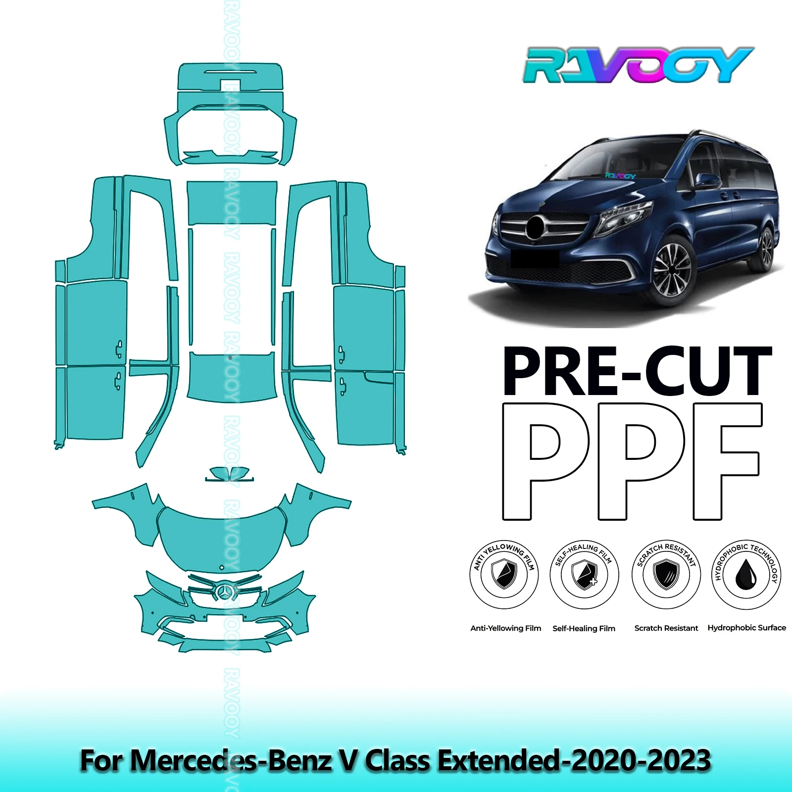 

Full Vehicle Clear Bra Precut PPF Paint Protection Film For Mercedes-Benz V Class Extended-2020-2023